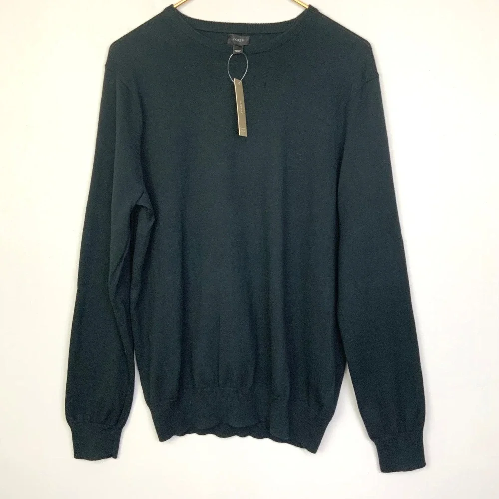 NWT J. Crew Mens Sz Medium Black Cashmere Cotton Crewneck Lightweight Sweater